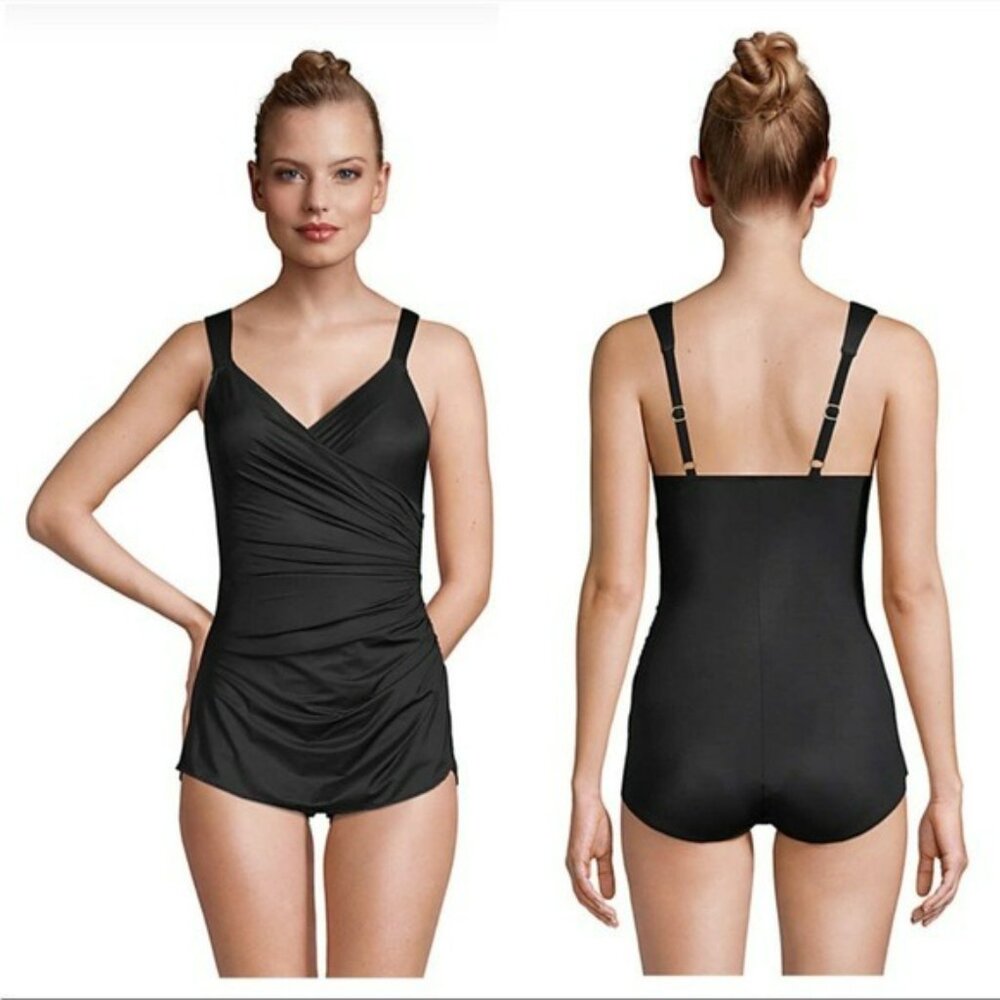 Lands end Slender V-Neck Tummy Control Skirted One Piece Swimsuit size 10 - Picture 2 of 5